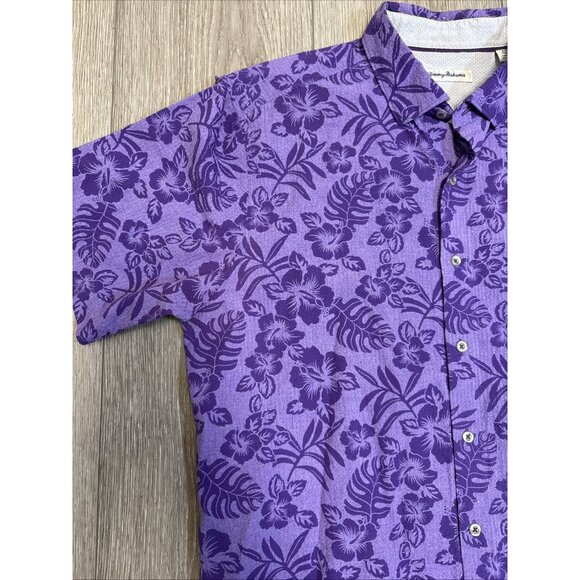 TOMMY BAHAMA LARGE NEW Purple Leaves Print Hawaiian Shirt - Picture 2 of 10